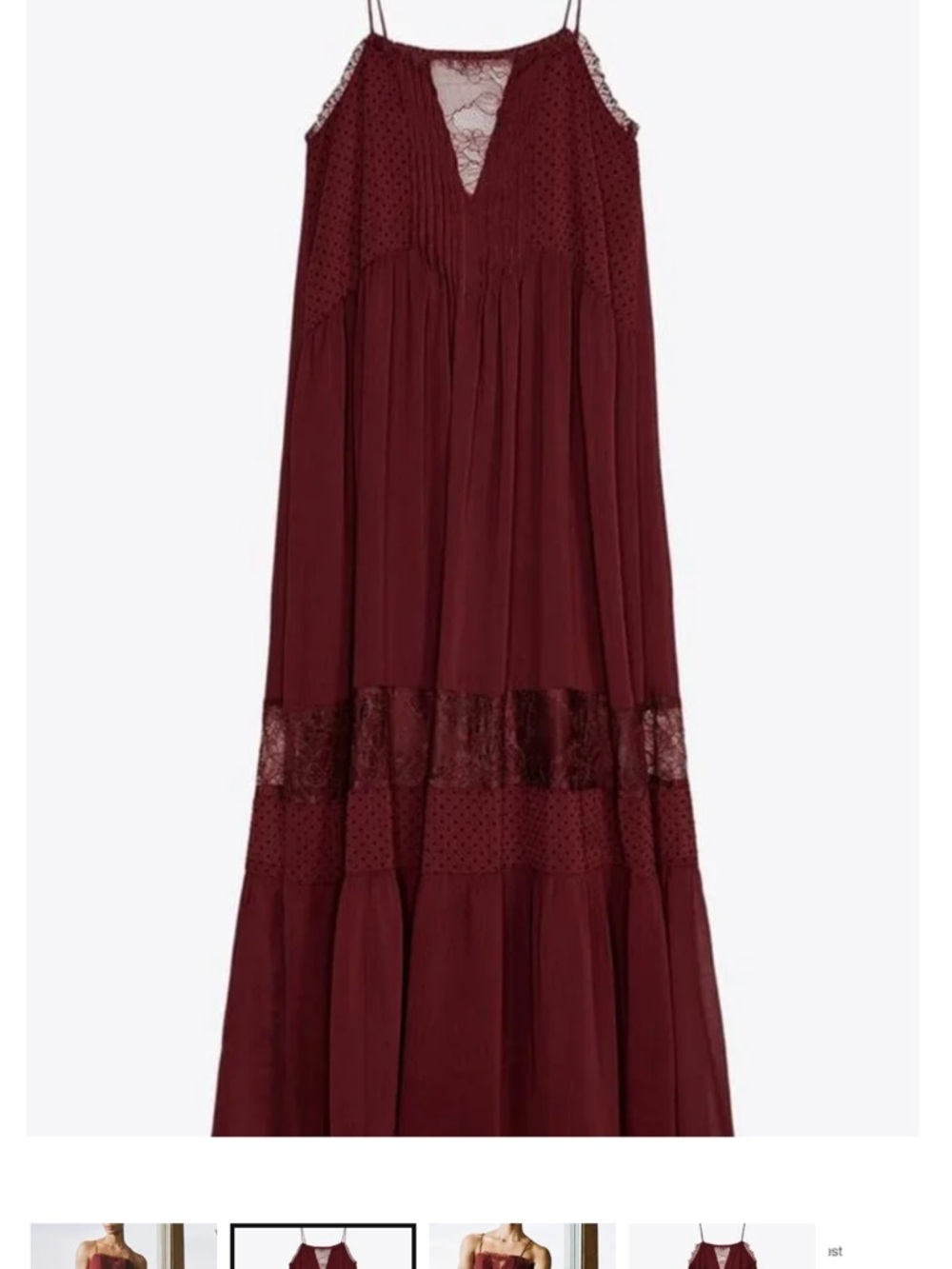 Zara Burgundy Midi Dress with Spaghetti Straps - Picture 2 of 8